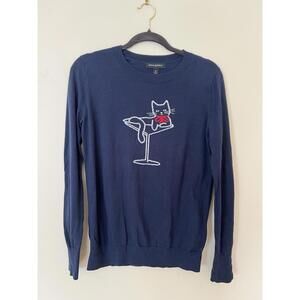 Banana Republic Navy Embroidered Cat Sweater Pullover Medium